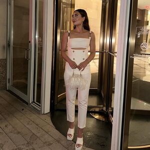 Fashion Nova Strapless White Dress with Gold Buttons & pants set